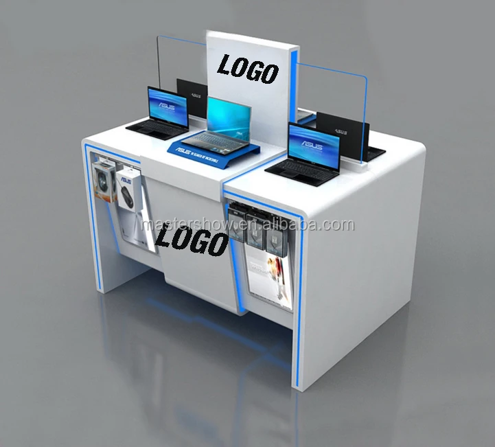 Creative Factory Modern Style Computer Kiosk Furniture Shop Interior Design Computer Display Counter with Laptop Stand Showcase