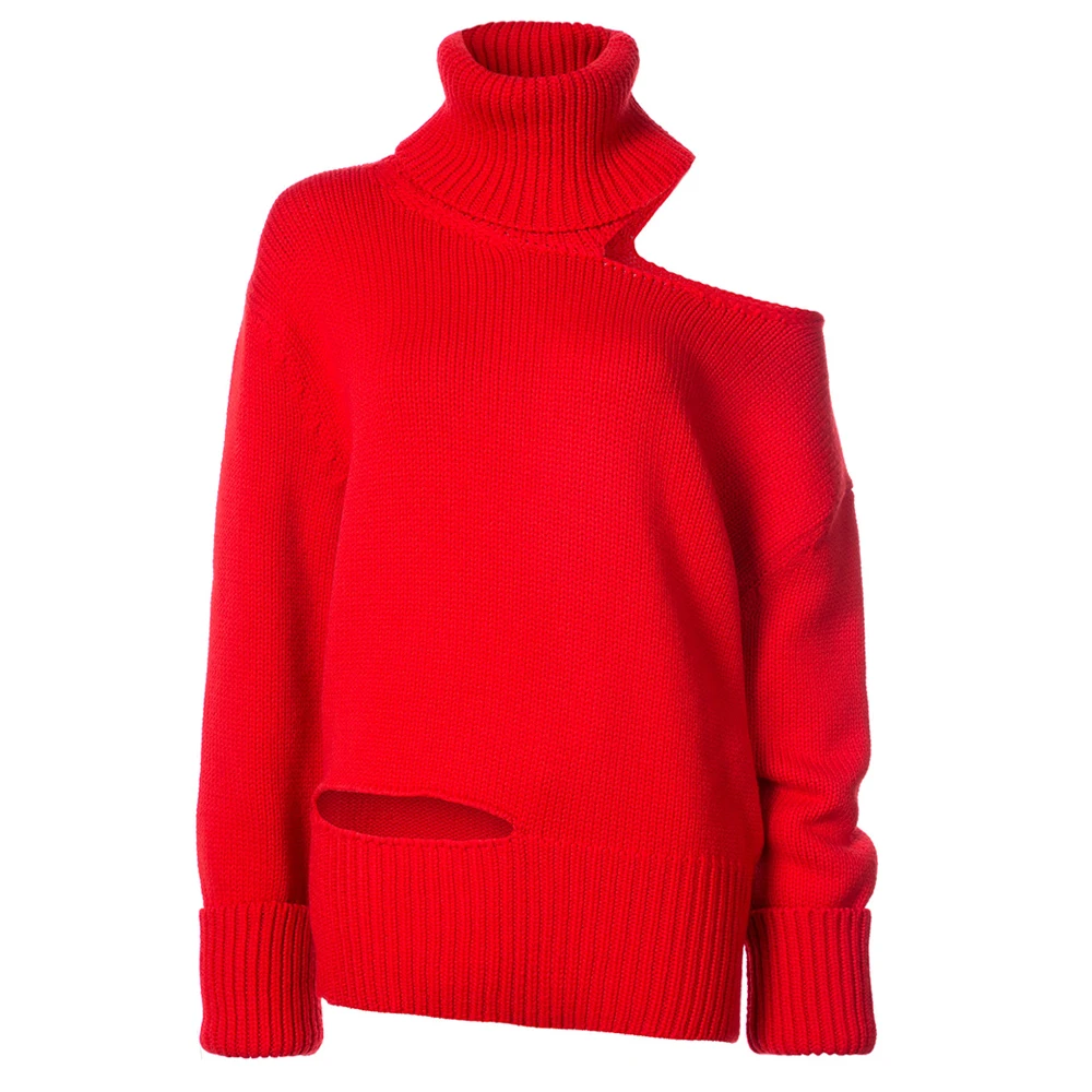 red one shoulder sweater