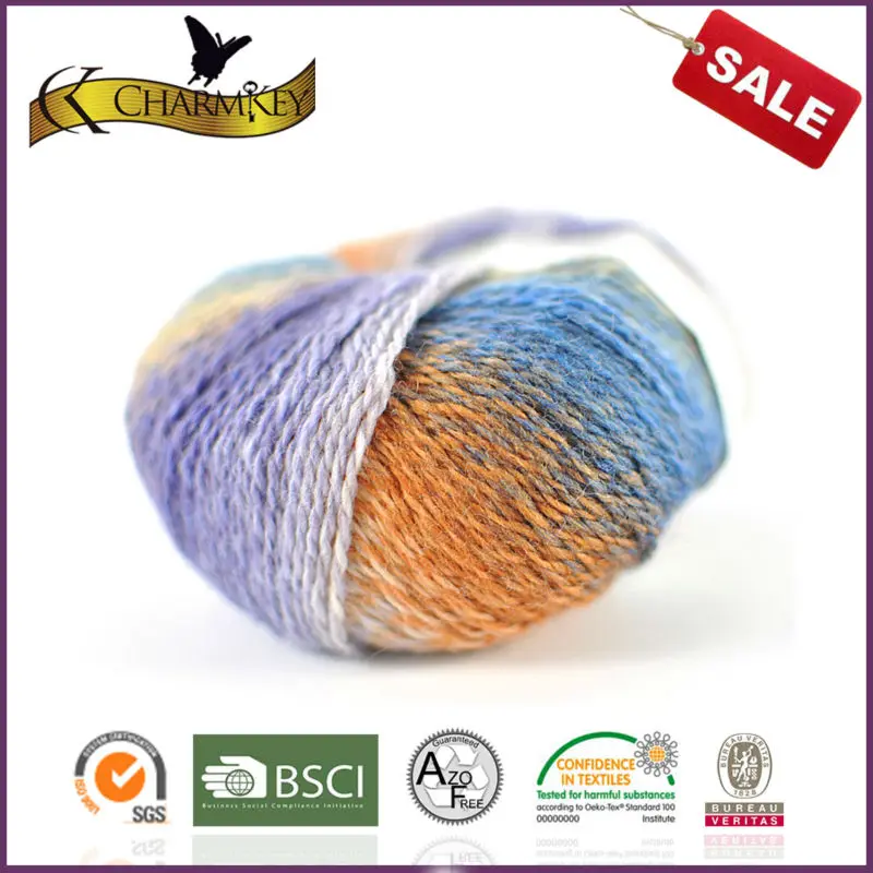 2014 горячая продажа радуга цвета мягкое ощупывание шерсти/пряёи нейлона смесь для вязания с хорошим качеством