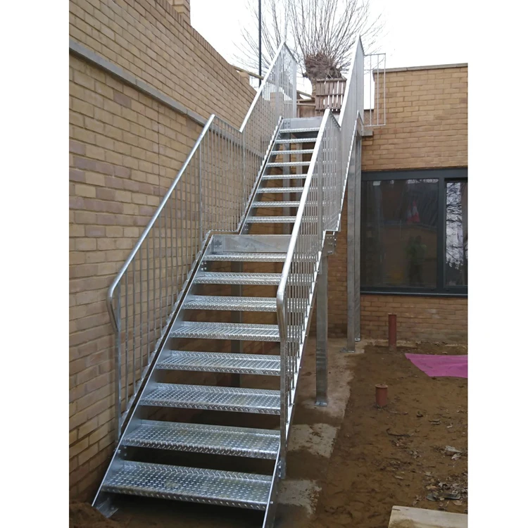 Outdoor Metal Stairs Galvanized Powder Coated Steel Straight Staircase ...