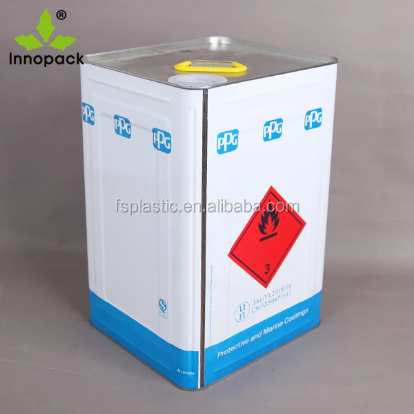 UN Standard 18ltr square Tin Can 18 Liter square Metal Paint Cans with Metal Screw Lid with Plastic Cap