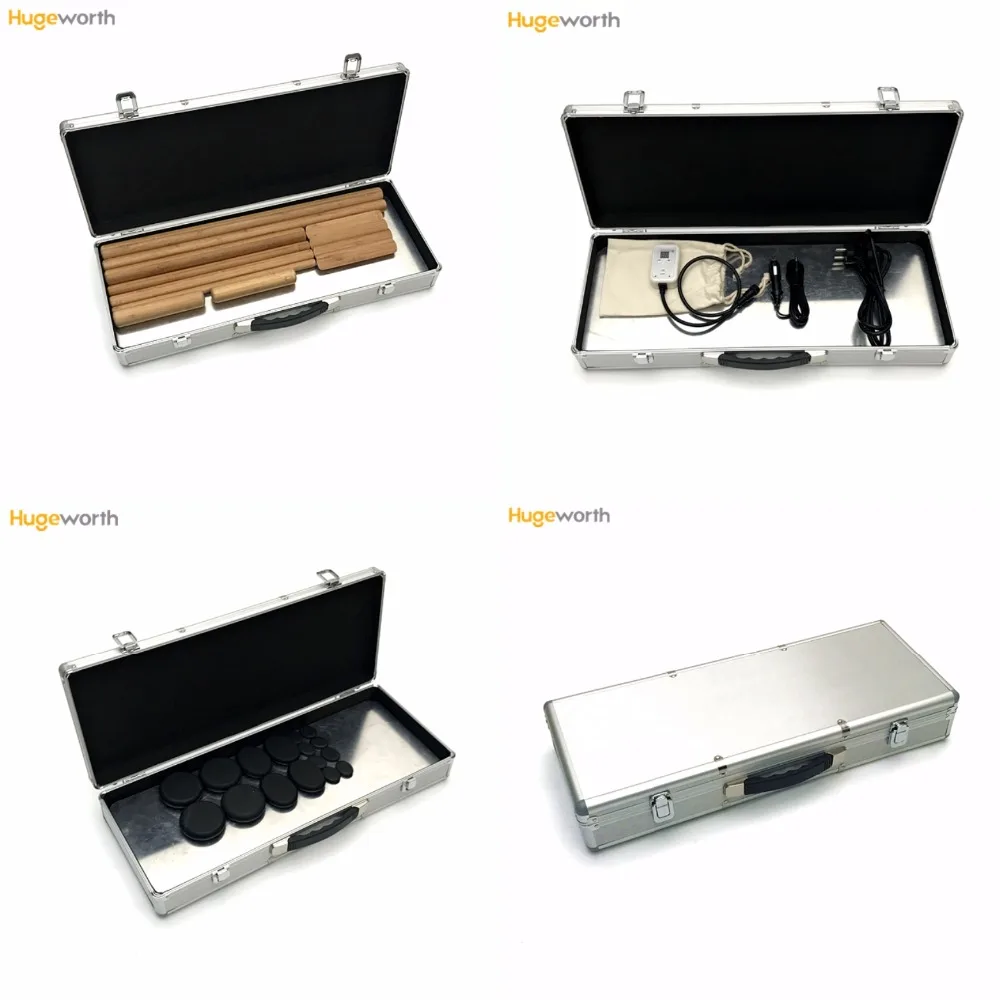 Hot Stone Massage Set with Heater Bamboo Massage Sticks with Mobile Aluminum Box for Hot Stone and Bamboo Massage