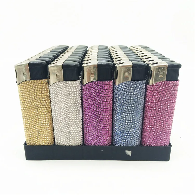 Assorted Colorful Lighter Plastic Butane Flame Piezo Lighter, Glitter Wrapped Sticker for Ladies