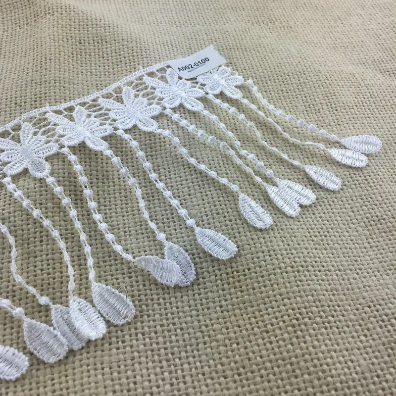 Wholesale 100% Polyester Embroidery Multi Colors Fringe Lace Pearl Beaded Tassel Lace Trim for Dress