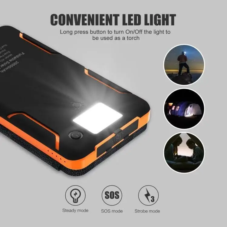 Outdoor Powerbank with 3 Fold Solar Panel 10000mah 20000mah 30000mah Phone Laptop Charger Waterproof Portable Solar Power Bank