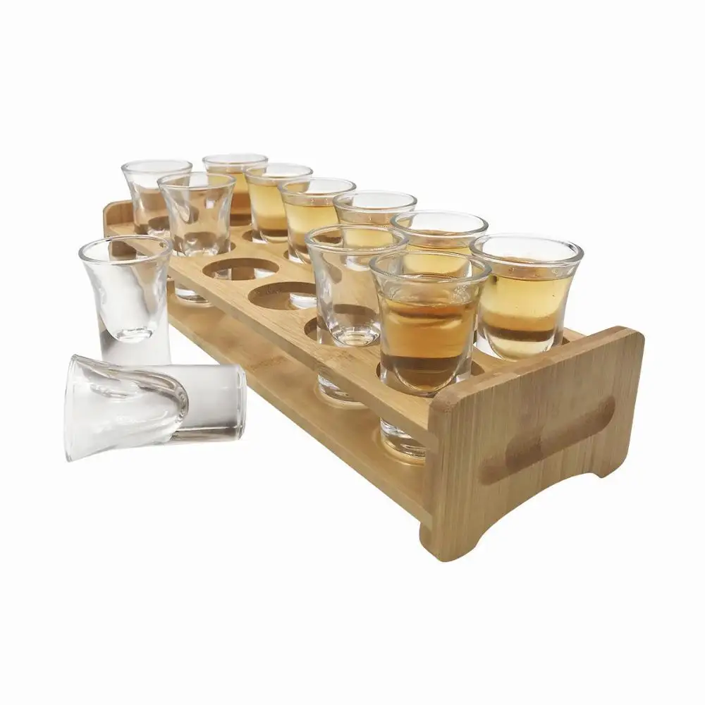plateau de service pour bar de fête Faderr Support de verre à shot ustensiles de cuisine support en bois de bambou bar A 