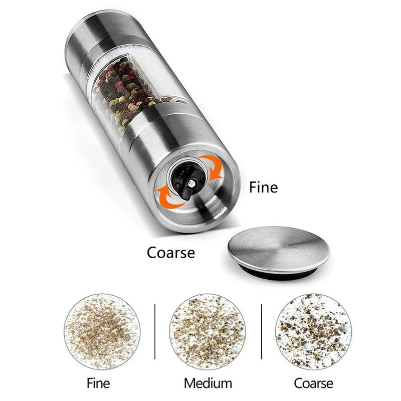 Manual Salt & Pepper Mill Grinder 2 1 Combo Stainless Steel Adjustable Coarseness Eco-Friendly OCPO Brand for Professional Chefs