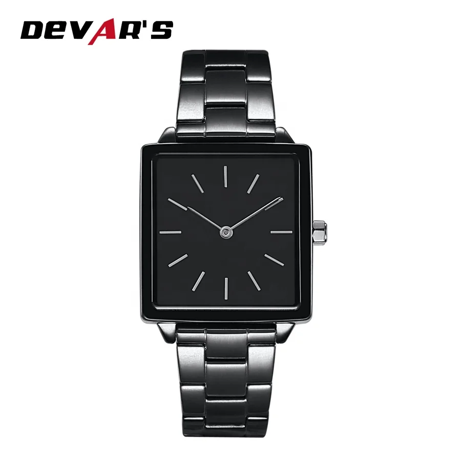 Black Dial and Strap square Shape Stainless Steel Watch 3 Atm Water Resistant