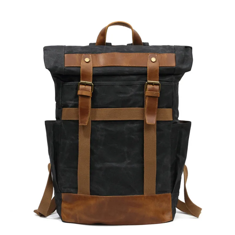 Batik  Retro Waxed Canvas  Leather Outdoor Hiking  Rucksack Backpack backpack travel bag