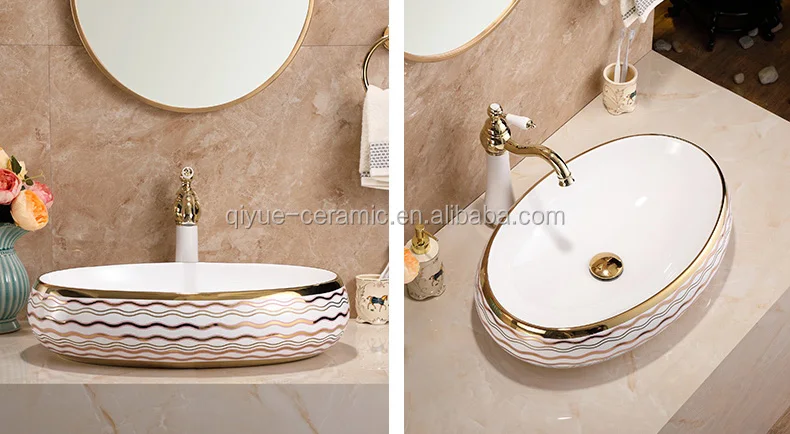 Luxury Lavabo Countertop Vessel Golden Plated Art Hand Wash Basin ...