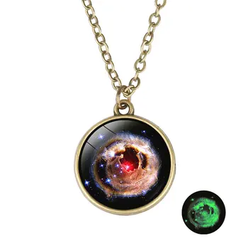 Retro Universe Galaxy the Eight Planets in the Solar System glass Glow in the dark vintage pendant necklace for Women