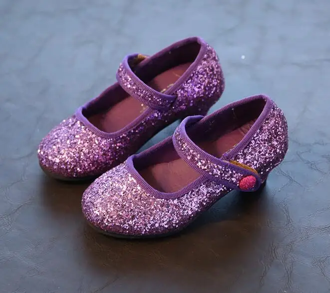 Princess Girls Shoes Children Shoes New Autumn Sequin Small High heeled Shoes Kids Dancing Soft Single
