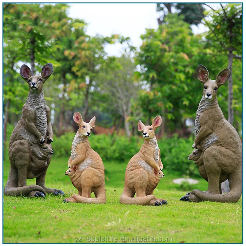 Jardin Grandeur Nature En Fiber De Verre Kangourou Sculpture Pour Vente