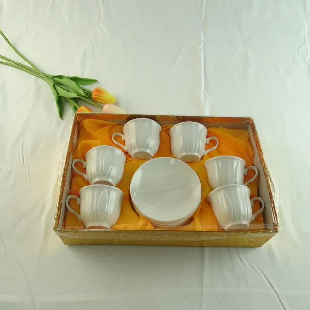 90 CC 100 ml White Embossed Cup and Saucer Set Porcelain Cheap and Stock