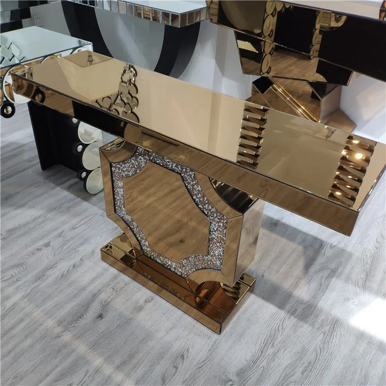 Elegant Charming Style Sparking Brown Mirrored Console Table