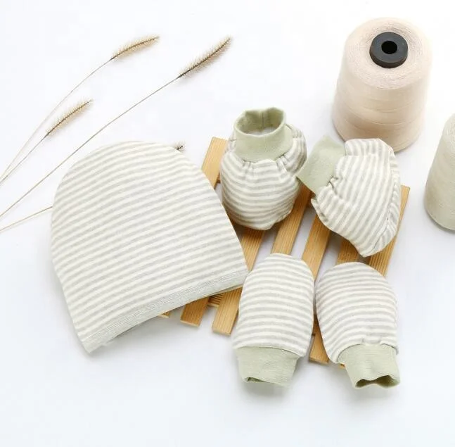 
Заводская оптовая торговля из органического хлопка, милый комплект одежды из 3 предметов для новорожденных шапка варежки пинетки Подарочный набор пинетки и варежки 