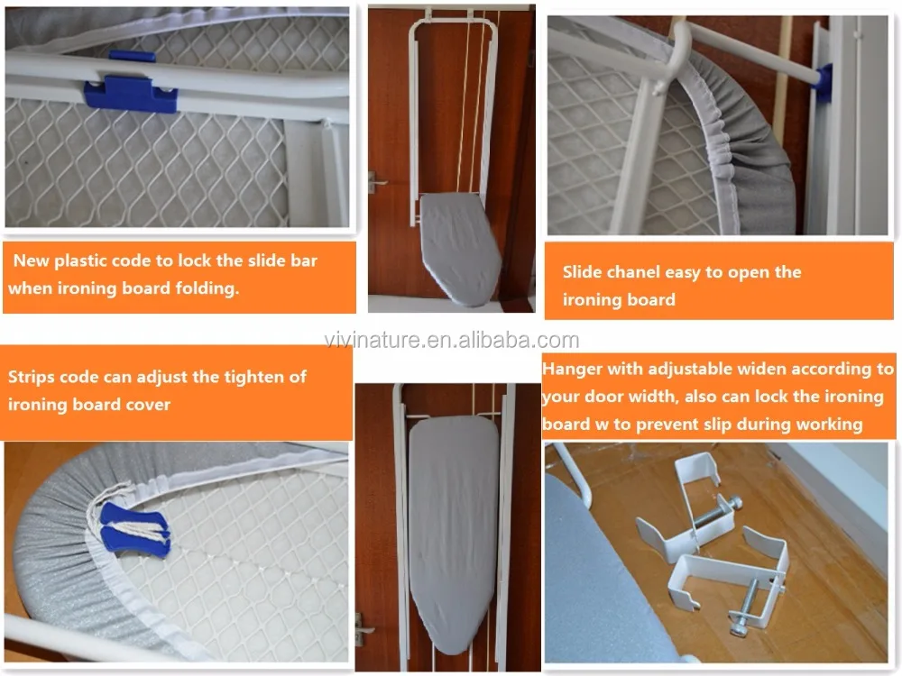 Over the Door hang Mesh Ironing Board with Slide to Folding