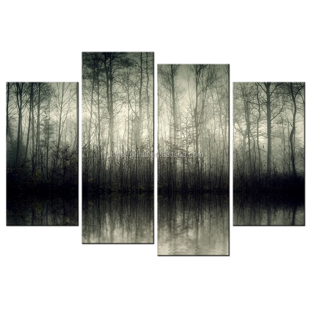 Dark Forest Picture 4 Piece Landscape Painting For Wall Decor Hotel Living Room Wall Art Wholesale Buy Home Goods Wall Decor 4 Panel Wall Painting Home Decorations Product On Alibaba Com