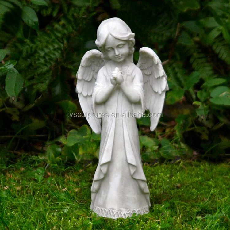 Outdoor Decor Kneeling Praying Stone Angel Statue Marble Sculpture