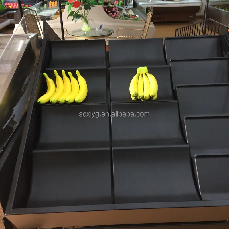 XLW Fruit Display Riser High Quality Soft Plastic 2 Tier Banana Display Rack Holder Tray