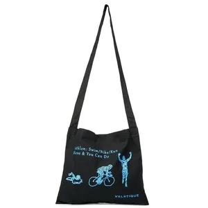 Custom Waterproof Black Cotton Canvas Food Feeding Shoulder Bag Cycling Musette Bag With Inside Pocket