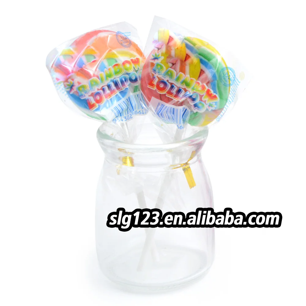 OEM15g Rainbow Spiral Swirl Pops Ripple Round Shape Sweet Hard Lollipop Candy