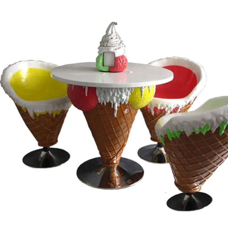 Modern Style Portable Fiberglass Ice Cream Cone Chair Table Ice Cream
