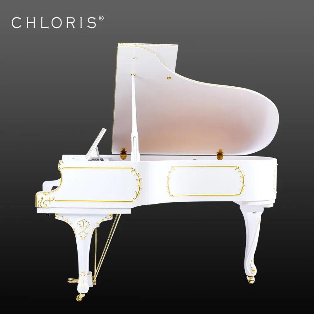 White Carved Rococo Grand Piano with 88 Keys & Matched Bench OEM