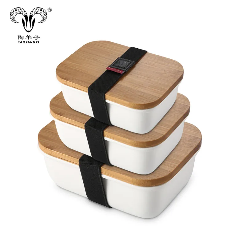 Hot Selling New Design Japanese Style Ceramic Bento Lunch Box Food  Container With Bamboo Lid - Buy Hot Selling New Design Japanese Style Ceramic  Bento Lunch Box Food Container With Bamboo Lid