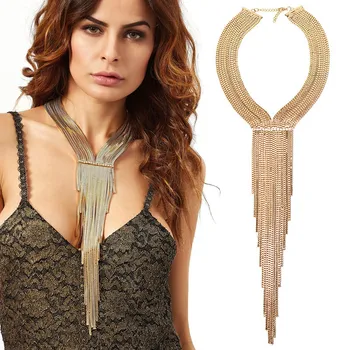 HANSIDON Fashion Chain Tassel Collar Rhinestones Long Necklaces Big Statement Jewelry Women Evening Dress Accessories Maxi Bijou
