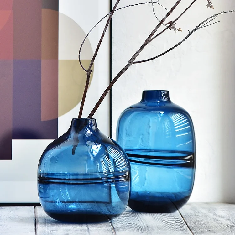 Bixuan Unique Bottle Shape Accent Vase Handblown Ripple Design Glass for Home Table Decor Wedding Tabletop Vase