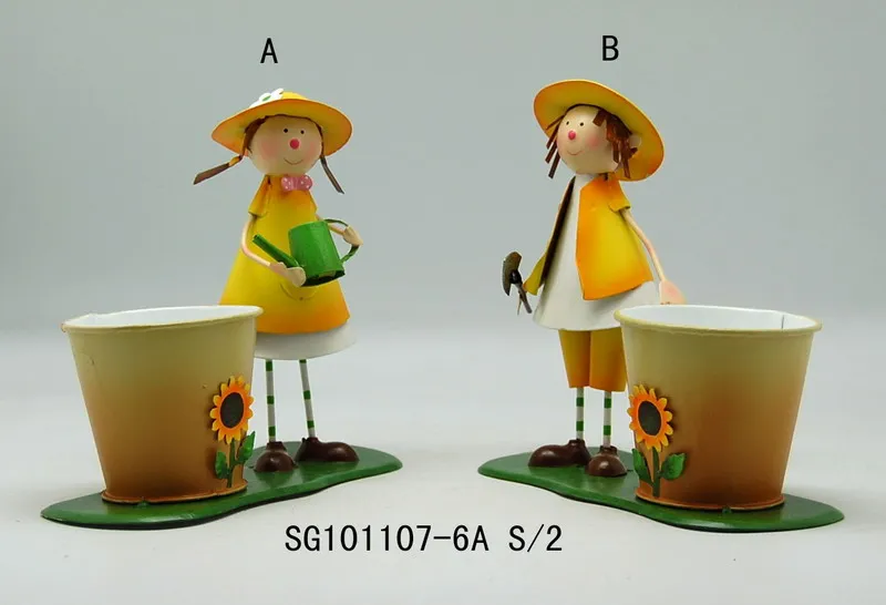 Durable Metal Craft   Boy and Girl Flower Pot