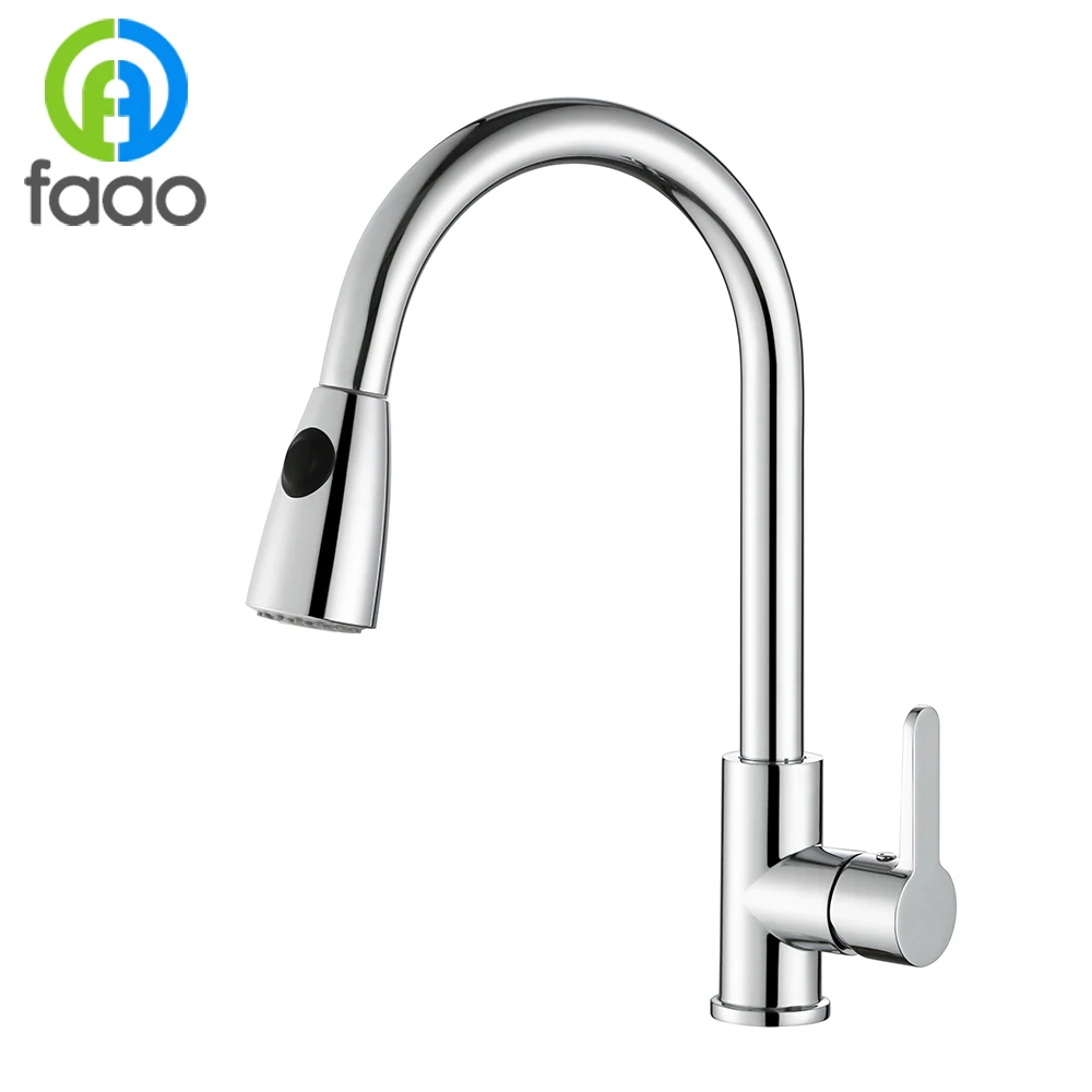 FAAO brass single handle pull down kitchen sink faucets