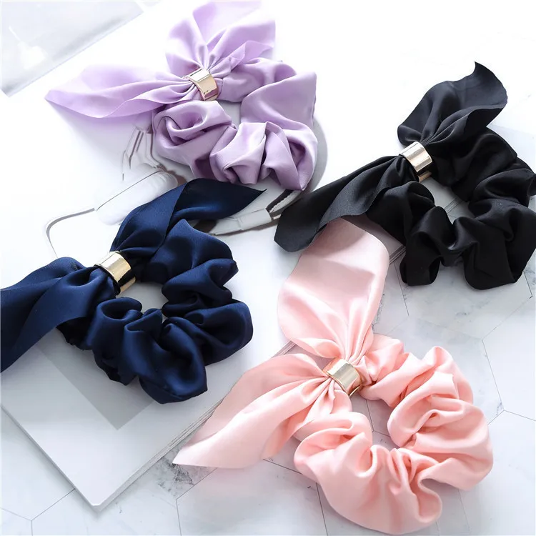 Fashion Flower Print Hair Scrunchies Bunny Ear Ponytail Holder Ties Women