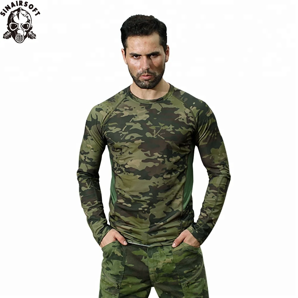 Hommes Militaire Tactique Armée Camouflage Combat à manches longues O cou Chemise T Shirt