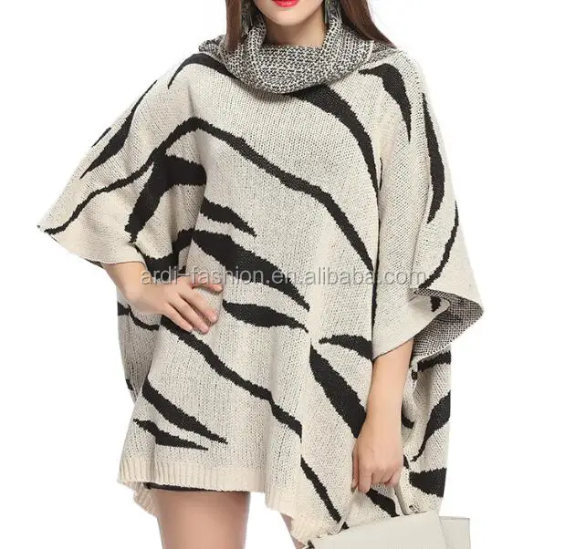 17 Trendy Rollkragen Zebra Jacquard Stricken Frauen Poncho Pullover Buy Frauen Poncho Pullover Stricken Rollkragenpullover Muster Handgemachtes Stricken Pullover Product On Alibaba Com