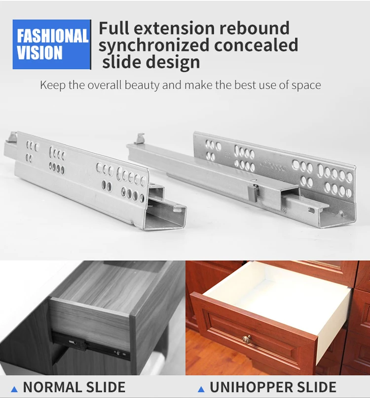 Synchronized Channel Drawer Unihopper Hidden Slide Full Extension Telescopic Channel Drawers Guides ...