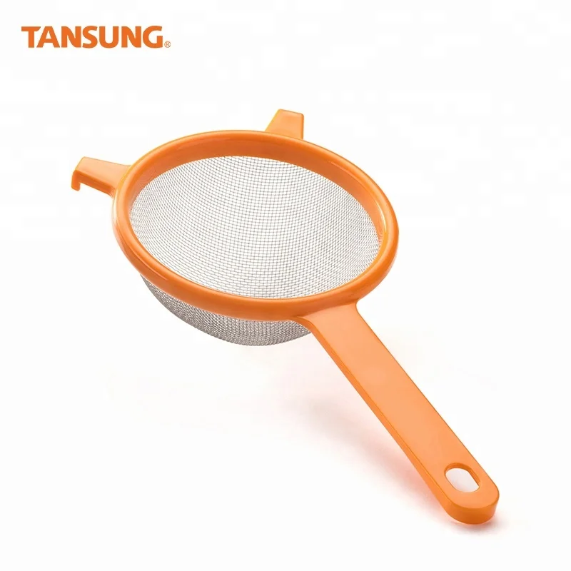 Colourful Kitchen Tool Set Food Cooking Strain Stainless Steel Mesh Strainer with Hook