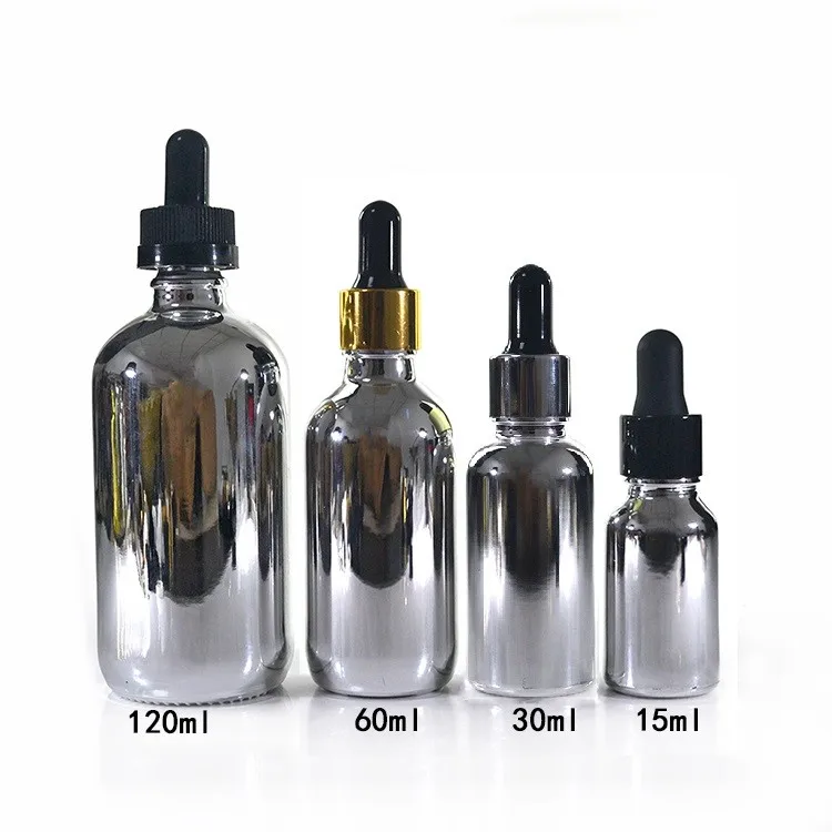 15ml 30ML 1oz 60ml 2oz Silver Chrome Coated Clear Euro Glass Bottle With Silver Dropper
