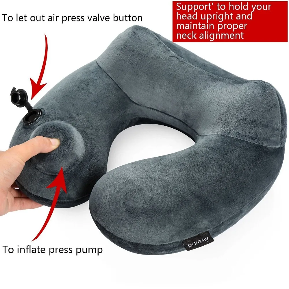 Coussin De Voyage Gonflable En U - Gonflage Sans Souffler - Compact Et Léger Pour Avion, Voiture, Camping