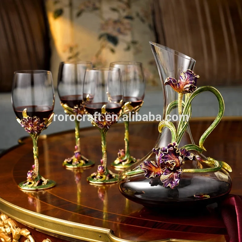 Набор эмалированных хрустальных бокалов для вина/шейкер для вина + бокалы для вина