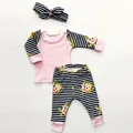 2016 baby girl clothing set long sleeve flower stripe T shirt pants headband 3pcs Infant bebe