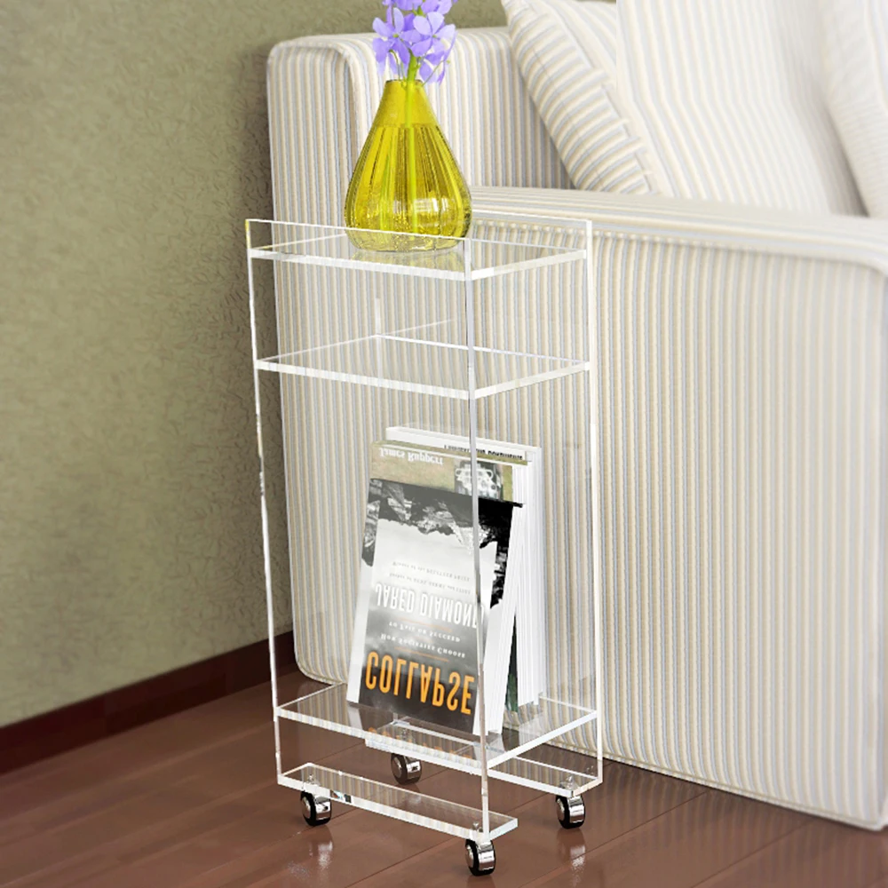 Modern 3 Tier Home Serving Trolley Cart Clear Drink Cart Acrylic Bar Cart with 4 Rolling Wheels for Kitchen Living Room