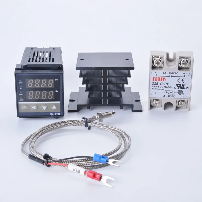 100-240VAC PID REX-C100 Temperature Controller SSR-40A Thermocouple Heat Sink 