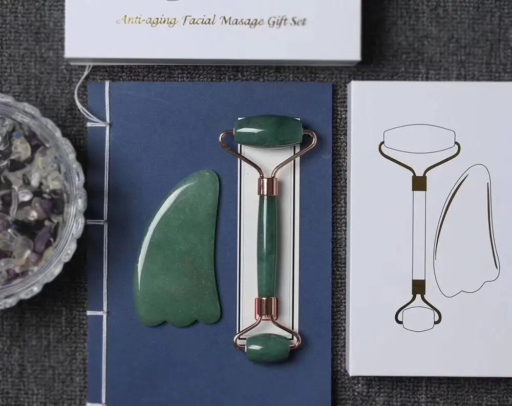 Натуральный нефритовый ролик для лица и массажный инструмент гуаша для лица, глаз, шеи, кожи, массажа тела и омоложения кожи, похудения