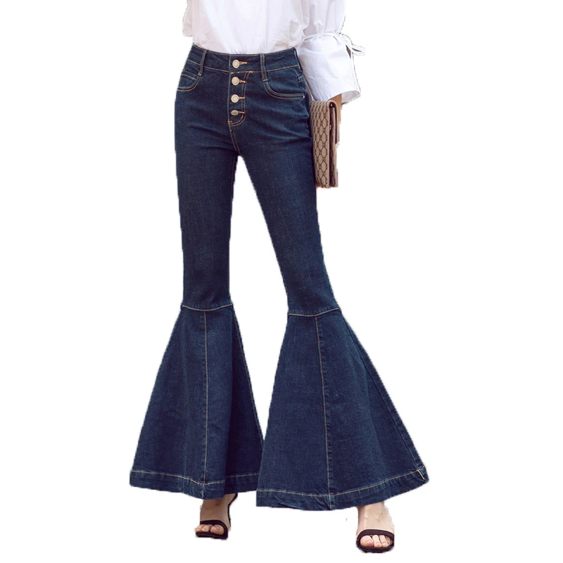 omniscient Women Bell Bottom Wide High Waisted Slim Fit Stretch Flared Denim Jeans Pants