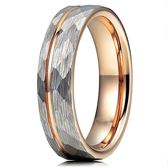 11 Faceted Band Ring 6mm Rose Gold Tungsten Comfort Fit Ring Size 10.5 12 