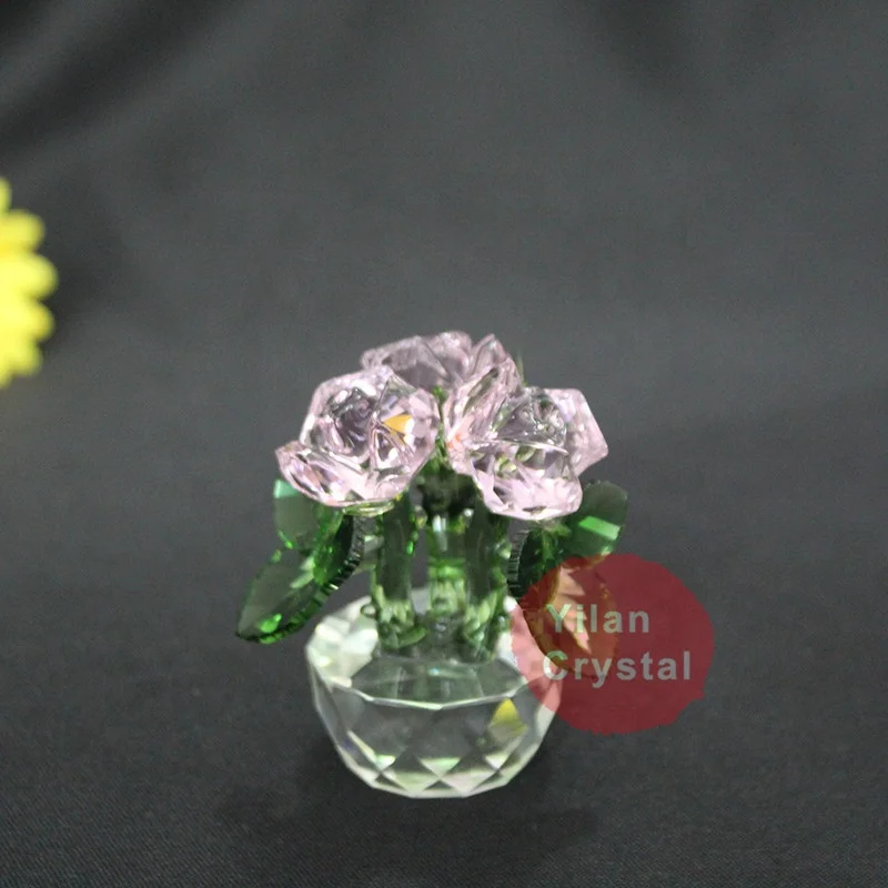 Оптовая продажа Лидер продаж кристаллическая фигурка розы K9 с вазой для украшения дома и