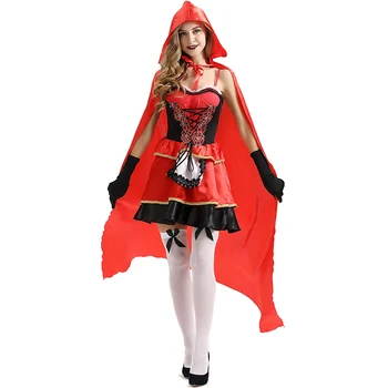 High Quality Red Maid Suit Cloak with hood halloween witch costume women
