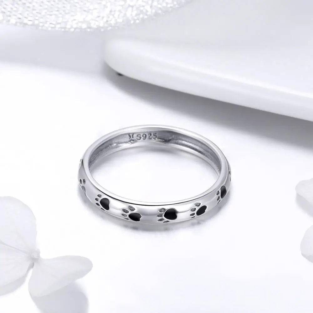 Anello in argento sterling 925 con stampa di zampa di cane carino Anello di misura regolabile aperto per gioielli da donna